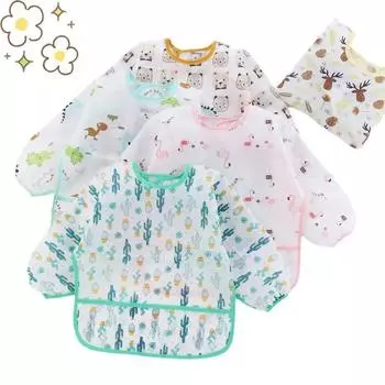Baby Silicone Cartoon Bib 0-6 Years Soft Bibs Baby Cute Clothing Toddler BPA Free Waterproof Long Sleeve Apron S