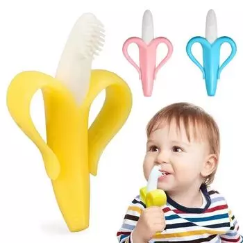 Baby Silicone Training Teether BPA Free Banana Shape Safety Teether Chew Toy Teething Ring Gift Baby Baby Chew Toys зелёный