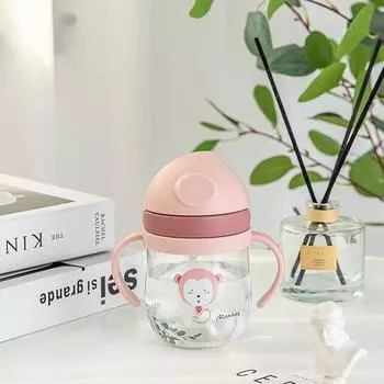 Baby Sippy Cups with Straw Bottle Drinking Water Kids Sippy Cup Anti-choked Handle Toddler Feeding Learning Water Bottle 1 Pc синий