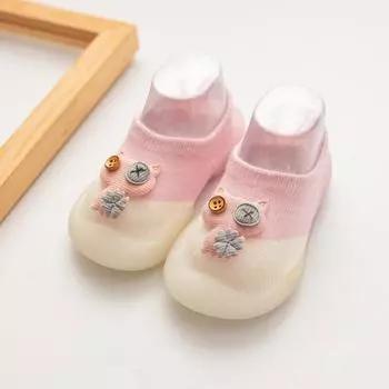 baby socks shoes for spring autumn cute cat style cotton floor shoes soft botton anti-slip first walkers 0-3 years 18-19(Insole 11.5cm)