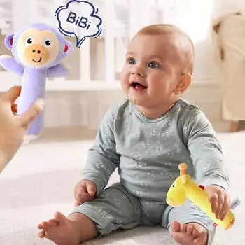 Baby soothing hand rattles, animal shape hand grasping BB stick, soft and elastic baby hand grasping toys, clear sound жёлтый