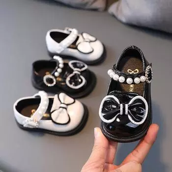 Baby Spring Autumn Leather Shoes Bowknot Mary Jane Princess Shoes Soft Soled Children s Baby Walking Shoes Newborn Baby Girl 15 12cm чёрный