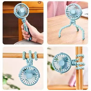 Baby Stroller Fan 3 Speeds Personal Fan with Night Light Small Hand Fan Rechargeable for Stroller Car Seat Treadmill Camping синий