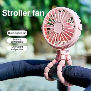 Baby Stroller Fan Summer Cooling Fan for Pram Handlebar Mini Fan USB Charging Home Office Outdoor Stroller Handheld Stand Fan