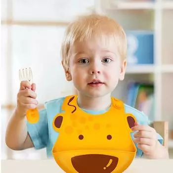 Baby three-dimensional bib baby elephant giraffe monkey silicone bib waterproof