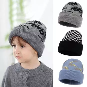 Baby Warm Knitted Hats With Pom Kids Knit Beanie Hat Solid Color Children Hat For Boys Girls Accessories S чёрный