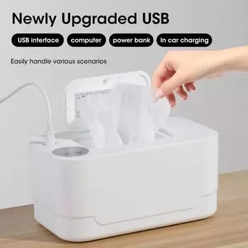 Baby Wipe Warmer Heater Baby Wet Wipes Warmer Dispenser with LED Display USB Powered Baby Wipe Warmer Napkin Heating Box Home