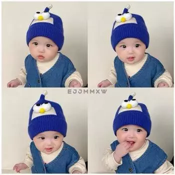 Baby wool hat autumn and winter children s warm pullover hat cute super cute big eyes men and women children knitted hat