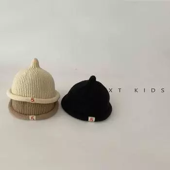 Baby wool hat foreign style curling small label pacifier hat infant baby winter foreign style knitted hat tide Hat circumference 44-48cm/6 months-2 years old