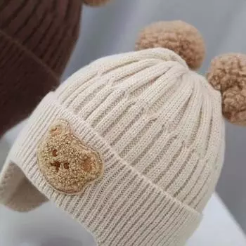 Baby Wool Hat Winter Thickened Warm Knitted Cap Kids Hat Anti Wind Protetor Hat For Baby Comfortable Head Hat Christmas Hats бежевый