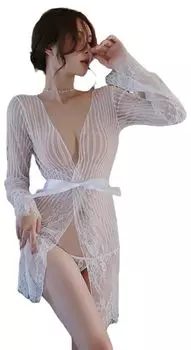 Babydoll Nightgown Sexy Popular Slip Mesh Lace Lingerie Summer [Pure Seek] Women s See-Through (White)