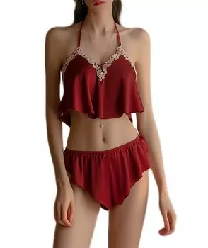 Babydoll Верх и низ Милый Сексуальный Красивый Сексуальный Нижний Комплект [Mqyzhx] Комплект, Стринги, Сатин, Нижнее Белье, Нижнее Белье, Одежда, Майка, Шорты, 2-х Частей (Вино