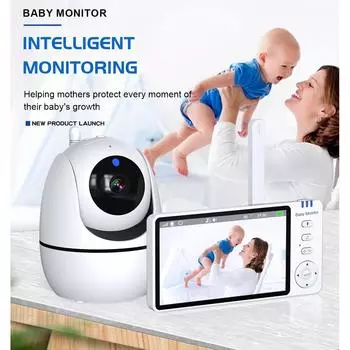 Babyphone Cam 5 дюймов Видеоняня с камерой PTZ Zoom Безопасность Защита Камеры Видеонаблюдения Датчик Температуры Колыбельная EU Plug