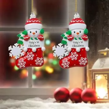 Babys First Christmas Ornament Яркий цвет с подвесной веревкой Снеговик Дизайн Акриловый рождественский орнамент розовый