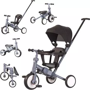Bacany 7 в 1 трехколесный велосипед с Push Years Compact Riding Toddler Kids Celebration ремень безопасности в комплекте детский трехколесный велосипед, ступеньки, складной, стержень, стильный, серый