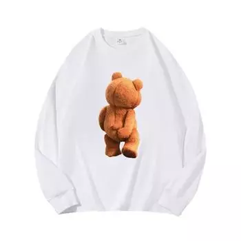 Back Bear Осенняя одежда с длинными рукавами из чистого хлопка, новый мужской и женский топ, весенний внутренний слой, базовая рубашка, футболка с круглым вырезом и длинными рукавами M коричневый