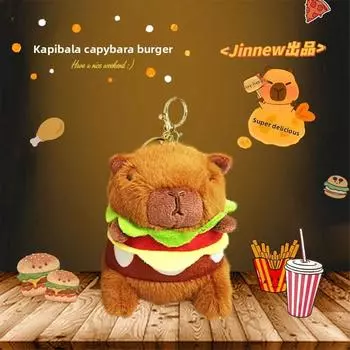Back Hamburger Capybara Crow Cartoon Design Plush Keychain For Car Key Fob Gift Hamburger Capy
