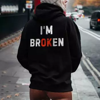 Back Letter Print Hoodie Black Casual Hooded Sweater Hoodie Top XS чёрный