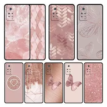 Back Phone Gold Pink Rose Glitter Hearts Celular Coque For Redmi Note 8 10 9C 11 Pro K40 9 9T 7 9A 9S K50 10C 8T Redmi Note 7