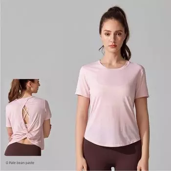 Back Slit Loose Quick-Drying Breathable Running Sports Fitness Short sleeve Women s Top T-shirt Cover up Yoga Clothes Cover up Summer Dou Sha Red S