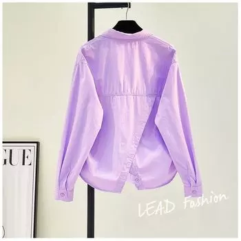 Back Slit Rose Red Loose Long Sleeve Tops Shirt Purple One size