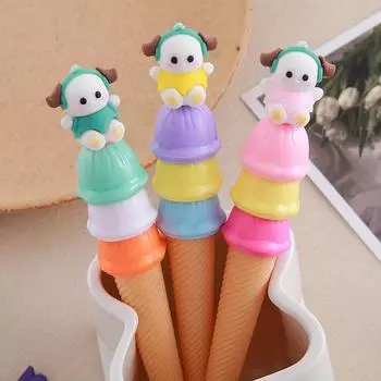 Back to school season 10pcs 0.5mm cute penguin ice cream shape gel pen cartoon stationery prize gift cone shape water pen signature pen розовый