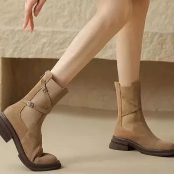 Back Zipper Mid-calf Boots for Women Shoes Autumn Winter Cross Strap Women s Chelsea Boots Square Heel Casual Womens Boots 35-40 35 чёрный