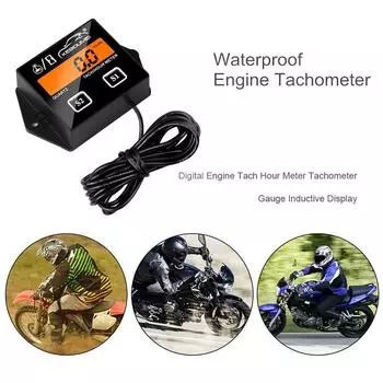 Backlight Digital Engine Tach Hour Meter Replacement Battery Tachometer Gauge Engine Rpm for Motorcycle ATV Stroke Engine Boat