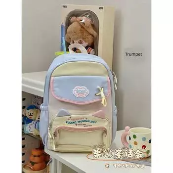 Backpack Cartoon Backpack 2025 New Arrival Primary School Student Schoolbag Female Cute Junior High School Girl High School Student Party Backpack Light blue Small size Schoolbag