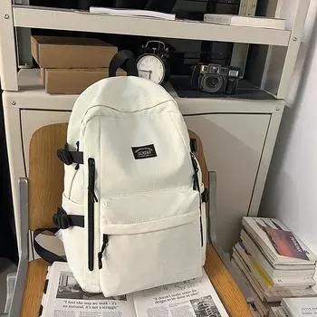 Backpack Designed Minimally With Solid Color And Letter Print Design For Teens