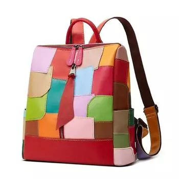 Backpack Female Splicing Soft Leather Color Bag Fashion All-in-one Large Capacity Backpack Leisure Backpack