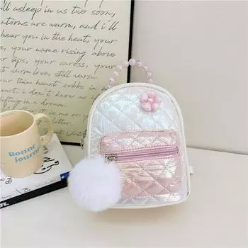 Backpack Gradient Kids With Faux Pearl Handheld Plush Ball And Flower Decoration