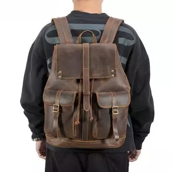Backpack Men s Backpack Outdoor Casual Genuine Leather Men s Backpack Crazy Horse Leather Flip Cover Travel Backpack кофейный