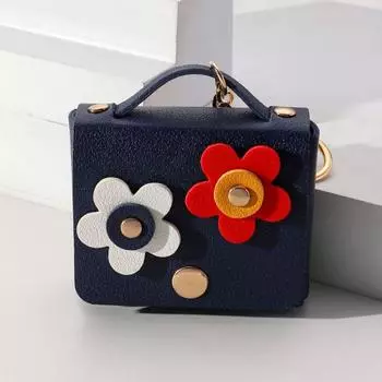 Backpack Pendant Leather Flower Bag Keyring Flower Keychain Coin Bag Backpack Decoration темно-синий