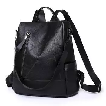 Backpack PU Soft Leather Texture New Women s Bag Large Capacity Casual Splicing Shoulder Bag Anti-theft Travel Backpack 32X14X34CM чёрный
