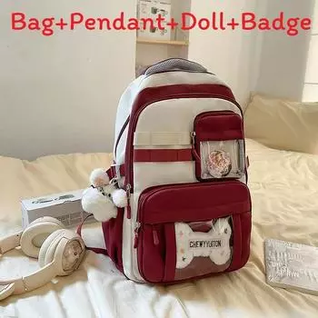 Backpack Teen Fashion With Contrast Colors And Spacious Interior For Use Daily Red Pendant