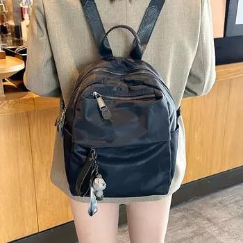 Backpack Women s 2025 New Arrival Fashion Waterproof Oxford Cloth Backpack Student Schoolbag Computer Bag Large Capacity Travel Bag Small size feather belt Bear pendant