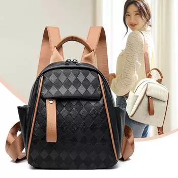 Backpack Women s Color Contrast Travel Bag Multi-Functional Shoulder Bag чёрный