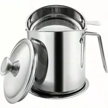 Bacon Grease Container With Strainer, 1.3L And 1.7L And 2.1L Grease Strainer And Container With Dust-Proof Lid, 304 Stainless Steel Oil Filter Storage