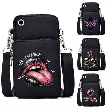 Bad Witch Sexy Lips Print Small Crossbody Bags Women Halloween Spooky Season Mini Mobile Phone Bag Teen Gothic Кошельки Сумки