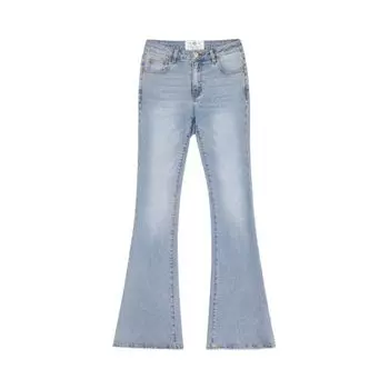 Badbloodsana Summer Same Style Distressed Micro-Pull Jeans Women High Waist Slimming Slim fit Flared Trousers Light blue L