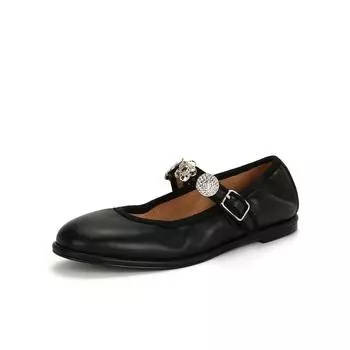 Badge Buckle Ballet Shoes Women s Single Shoes Flat Leather Mary Jane Shoes 35