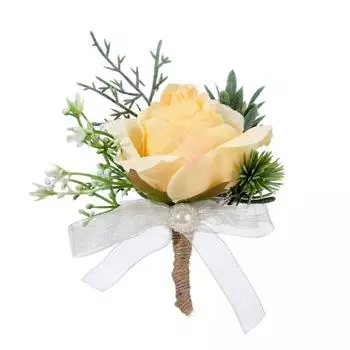Badge Groomsman Pin Bridegroom Brooch Bride Wrist Flower Wedding Floral Wristlet Pearl Corsage champagne-corsage