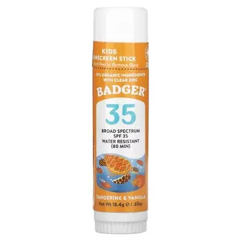 Badger, Kids, натуральный минеральный солнцезащитный крем для лица, SPF 35, мандарин и ваниль, 18,4 г (0,65 унции)