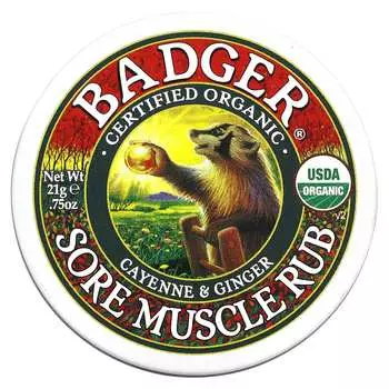Badger, Крем от боли в мышцах, кайенский перец и имбирь, 0,75 унции (21 г)