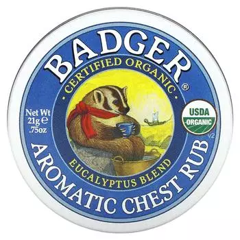 Badger, органическая ароматическая мазь для растирания груди, эвкалипт и мята, 0,75 унции (21 г)