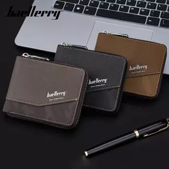 Baellerry Европейский и американский стиль мужской кошелек короткий горизонтальный сгиб на молнии портмоне лоскутный держатель для карт