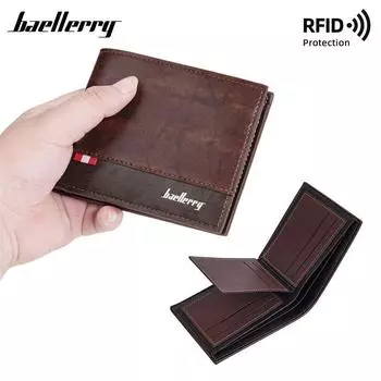 Baellerry Кошельки с защитой RFID, винтажный дизайн, тройной держатель для визитных карточек для мужчин, короткий кошелек 12.3cm*10cm*2cm чёрный