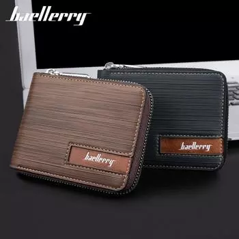 Baellerry Мужская мода Короткий кошелек с несколькими отделениями для карт Держатель для карт Цветной блок Горизонтальный купюрница на молнии Кошелек для монет