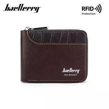 Baellerry Мужская мода RFID-защита держатель для карт винтажный дизайн искусственный кошелек на молнии сумки для денег 12*9.5*2.3cm чёрный